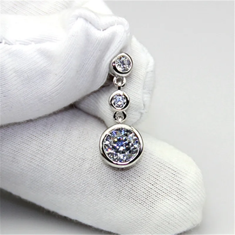 LASAMERO Vintage 2CT Moissanites Pendientes 10 k Oro Blanco Bisel Redondo Laboratorio Crecido Diamond Stud Pendientes