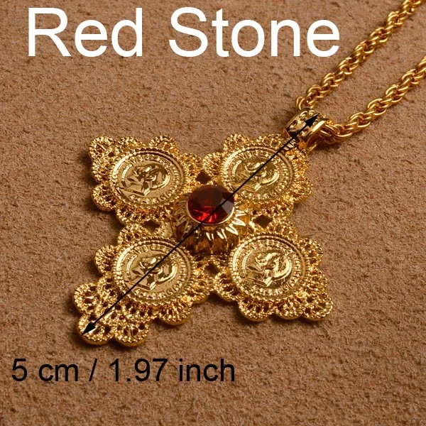 Anniyo Эфиопский монета крест кулон ожерелья для женщин золотого цвета ювелирные изделия Eretrian кресты Африканские Этнические украшения#010116 - Окраска металла: 010116 Red Stone