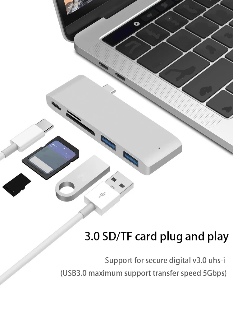 

Thunderbolt 3 5 in 1 USB C HUB for MacBook Pro type c to usb3.0 SD TF Reader Slot PD charger 5Gbps Adapter for huawei matebook