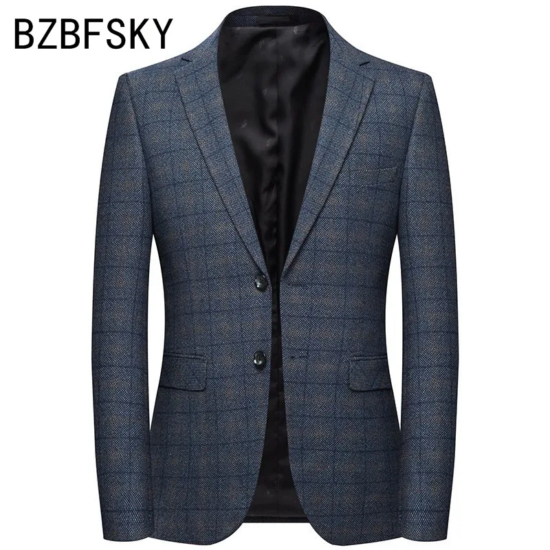 

BZBFSKY 2019 new arrival high quality plaid casual blazer men,men's suits jackets ,casual jackets men SIZE M-4XL