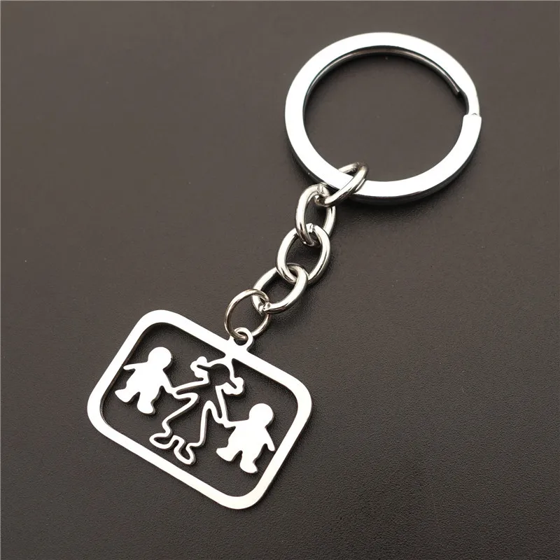 

Stainless Steel Family Key Chains Mother Sons Keyring Jewelry
