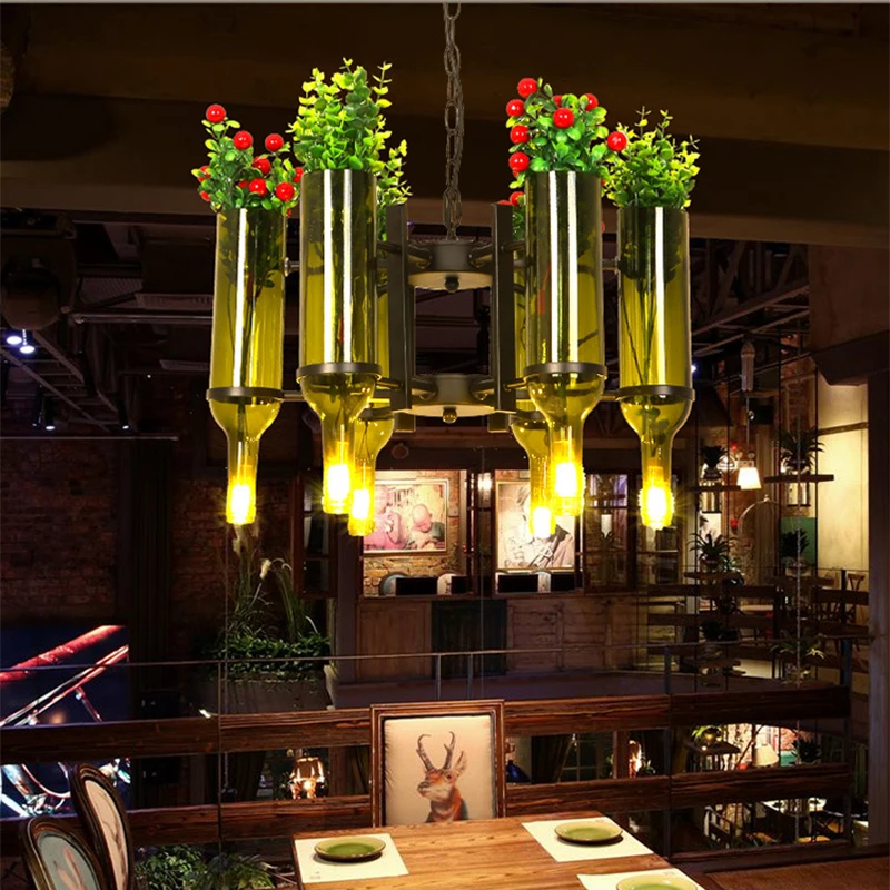 

Modern loft wine bottle pendant light walnut personality creative decoration G9 lamp for living room bar restaurant cafe hotel