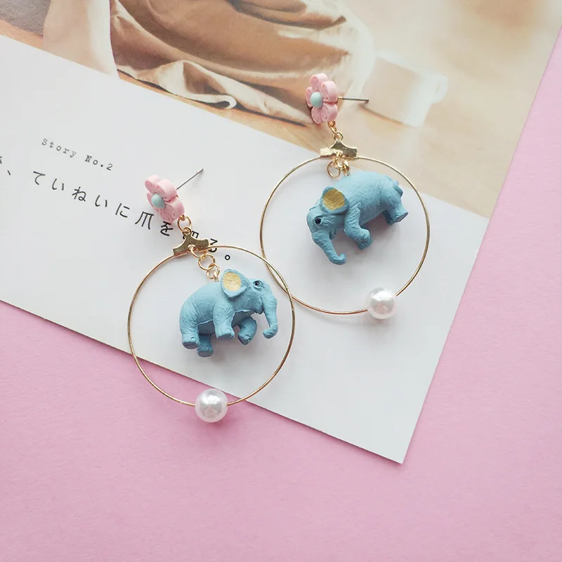 

Women Cartoon Elephant Flower Cute Sweet Drop Dangle Earrings Korea Handmade Fashion Jewelry Holiday-JQD5
