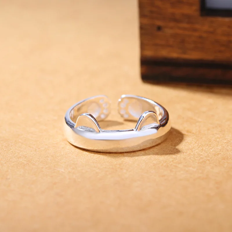 DreamySky 925 стерлингового серебра кошка кольца для женщин Регулируемый размер свадебное кольцо кольца