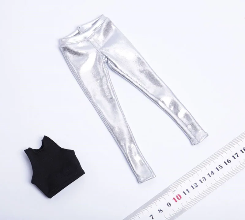 1/6 sexy girl figure clothing Silver Tights Pants+ short vest Action Figure Clothes For 12