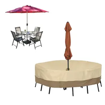 

3 Sizes Classical Round Table Decor Simple Table Cloth Dining Table Cabinet Cover With Umbrella Hole Cover For Outdoor Furniture