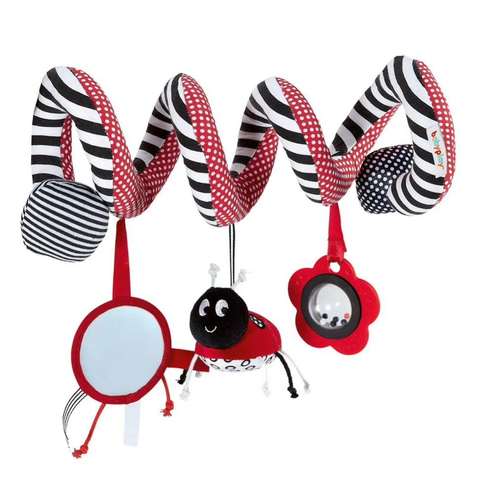 Baby Toys Stroller Twine Hanging Toy Rattle Beetle Plush Safety Mirror