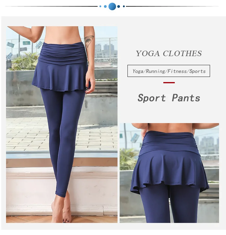 Поддельные две части быстросохнущая футболка для тренировок Йога брюки юбка брюки женские спортивные Леггинсы для йоги и фитнеса йога спортивные лосины для бега брюки