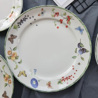 Берри цветок бабочка керамическая посуда набор посуды фарфор Западная тарелка блюдо украшение дома свадебные подарки - Цвет: 10.5 inch Flat plate