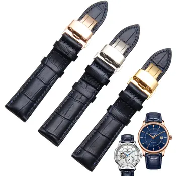 

Wrist Watchband Accessories Alligator Grain Genuine leather Blue watch band straps 14mm 16mm 18mm 20mm 22mm butterfly buckle new