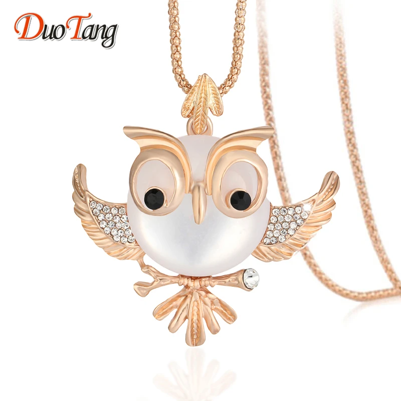 DuoTang Trendy Chubby Owl Necklace Fashion Rhinestone Jewelry Statement