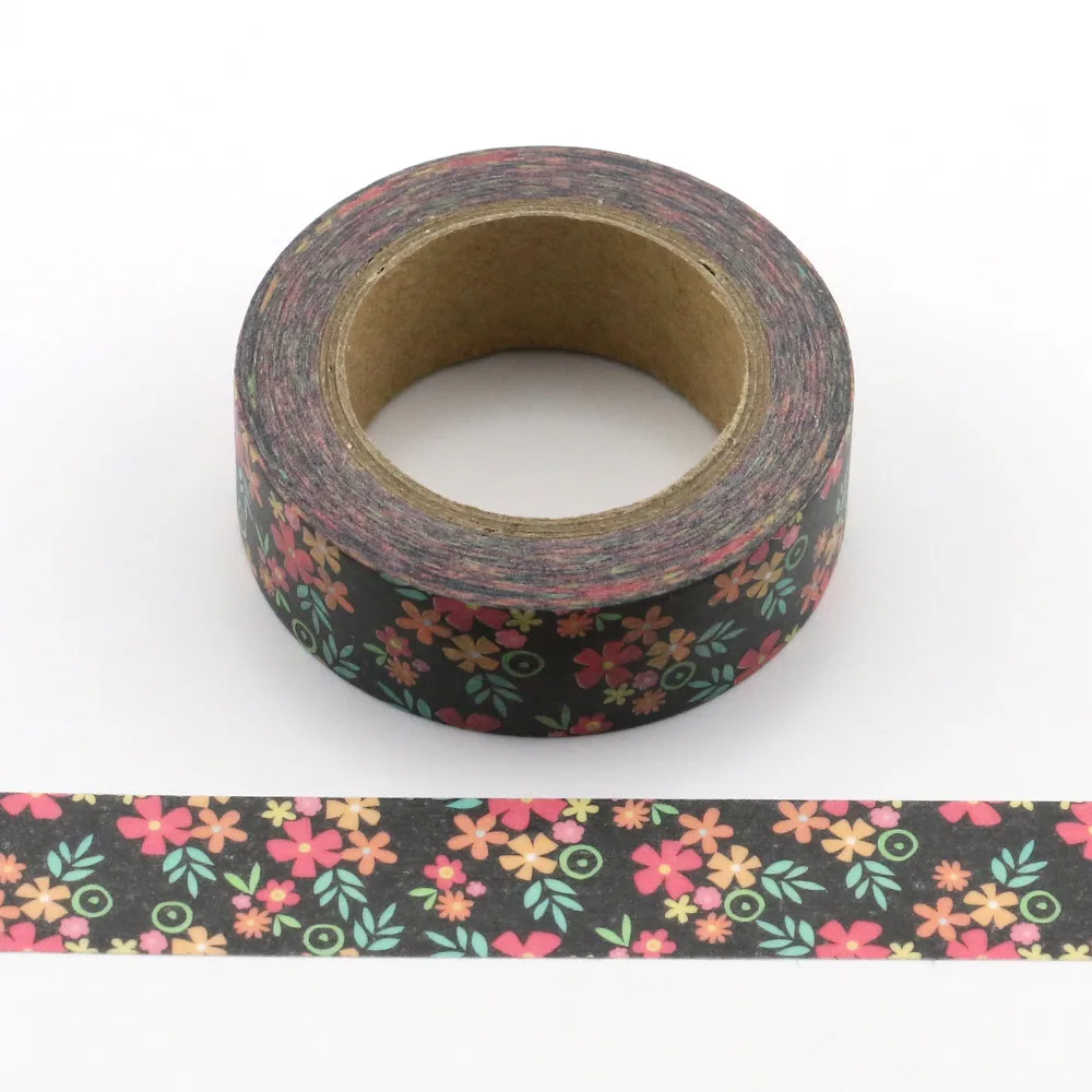 1 Roll Blooming Dark Flowers Decorative Washi Tape Diy Scrapbooking