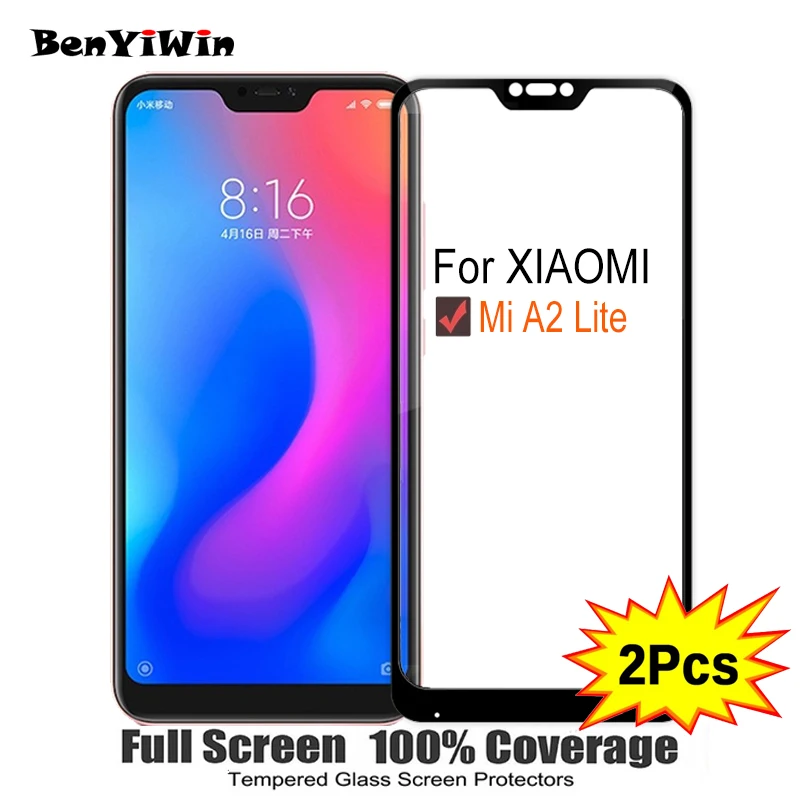 

2PCS Full Cover Screen Protector Tempered Glass For Xiaomi MI A2 Lite 5.84" 9H Protective glass For MiA2 mi a2 A2 Lite Film Case