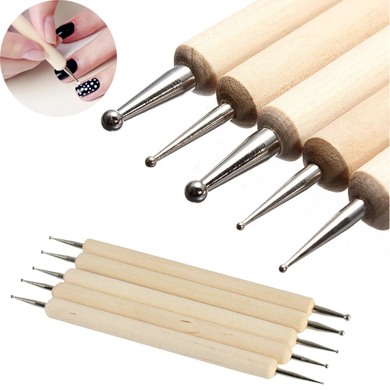 Dotting 5 X 2 Way Wooden Marbleizing Dotting Pen Nail Art Painting Tool Set for Nail Art