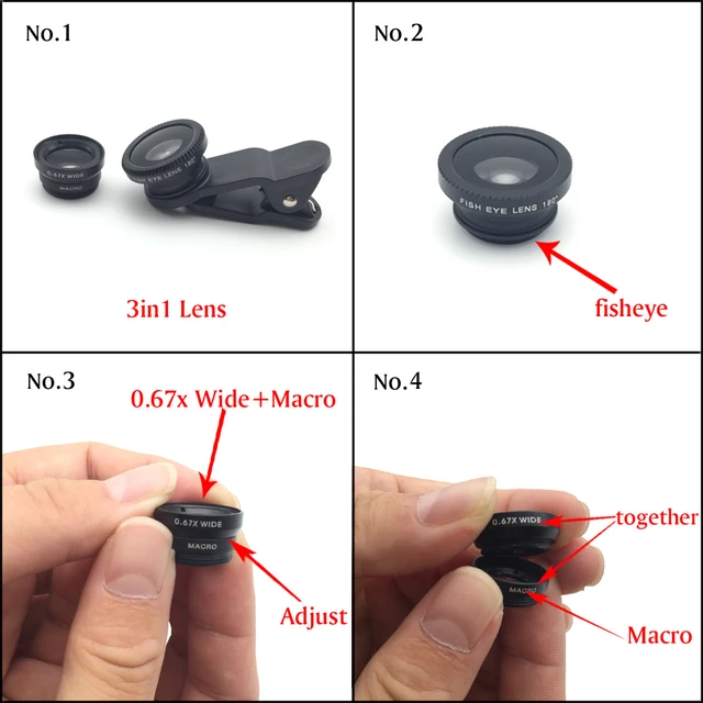 YIFUTE 5in1 10x Zoom Macro Fish Eye Lens Wide Angle Macro Lenses with Tripod Clip on For iPhone 7 plus Samsung LG phone Holder