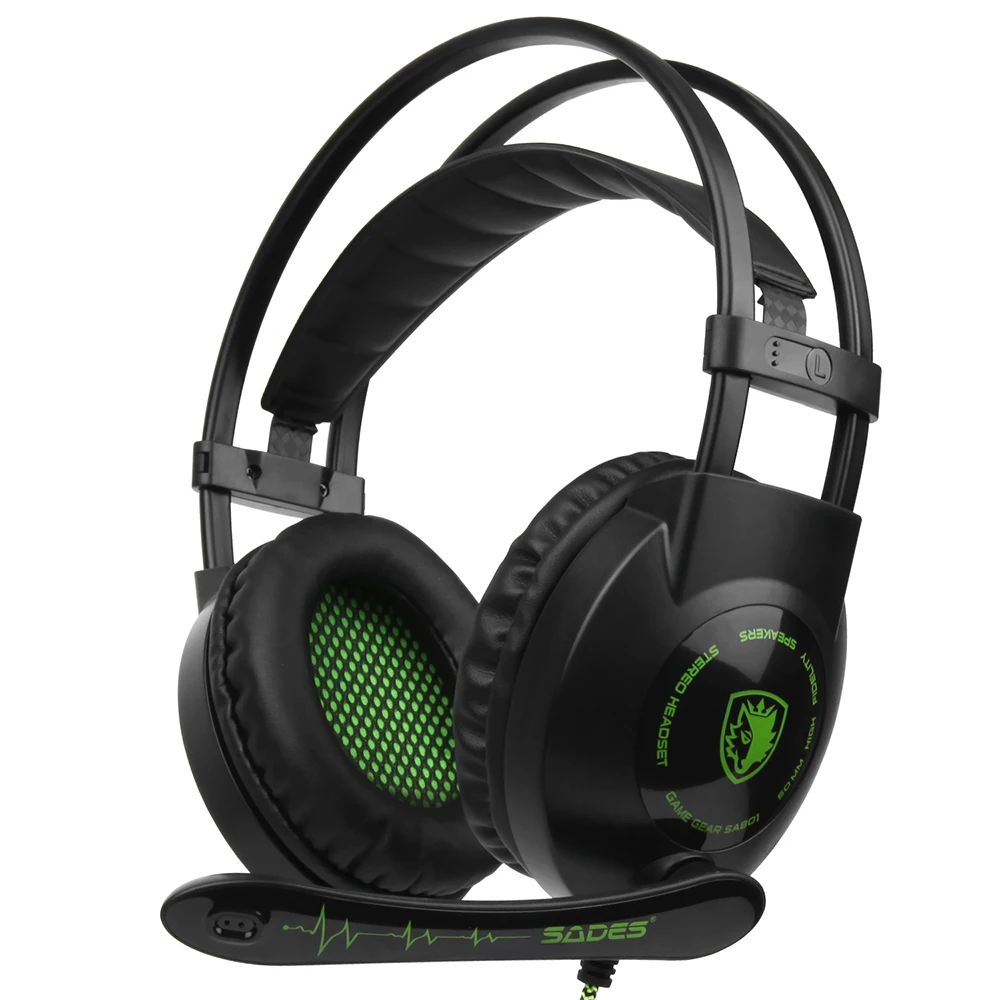 SADES SA-801 3,5 мм игровые гарнитуры с микрофоном над ушами музыкальные наушники регулятор громкости черно-зеленый для PS4