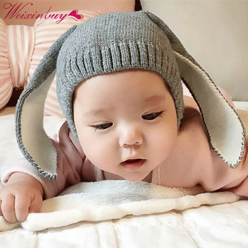 3-10 месяцев, шапка s, Осень-зима, для малышей, для младенцев, с длинными кроличьими ушками, защита, вязаная, шерстяная шапка детские шапки