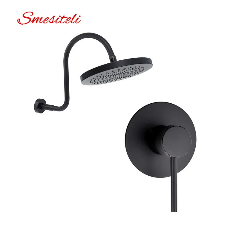 Дешево Smesiteli 10 лет гарантии Soild латунь матовый черный дождь Насадки для душа и S душ руку с одной функции набор для душа клапан