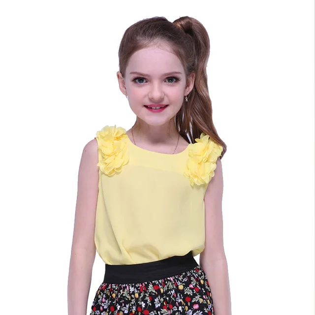 Kids Girls Shirts for Children Sleeveless Tops Baby Chiffon Shirts for