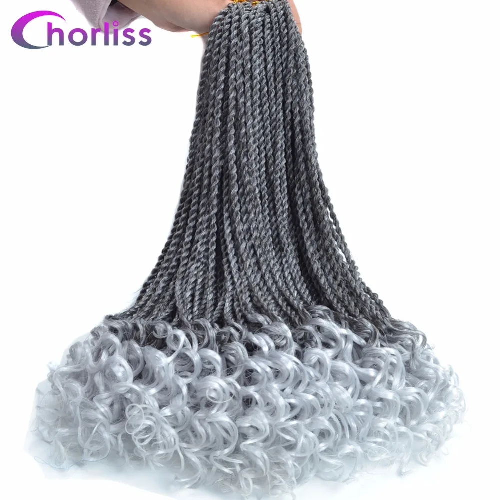 

Chorliss 18'' Bobbi Boss African Roots Synthetic Crochet Braids Curly Senegalese Twist Braiding Hair T Gray Hair Extensions 85g