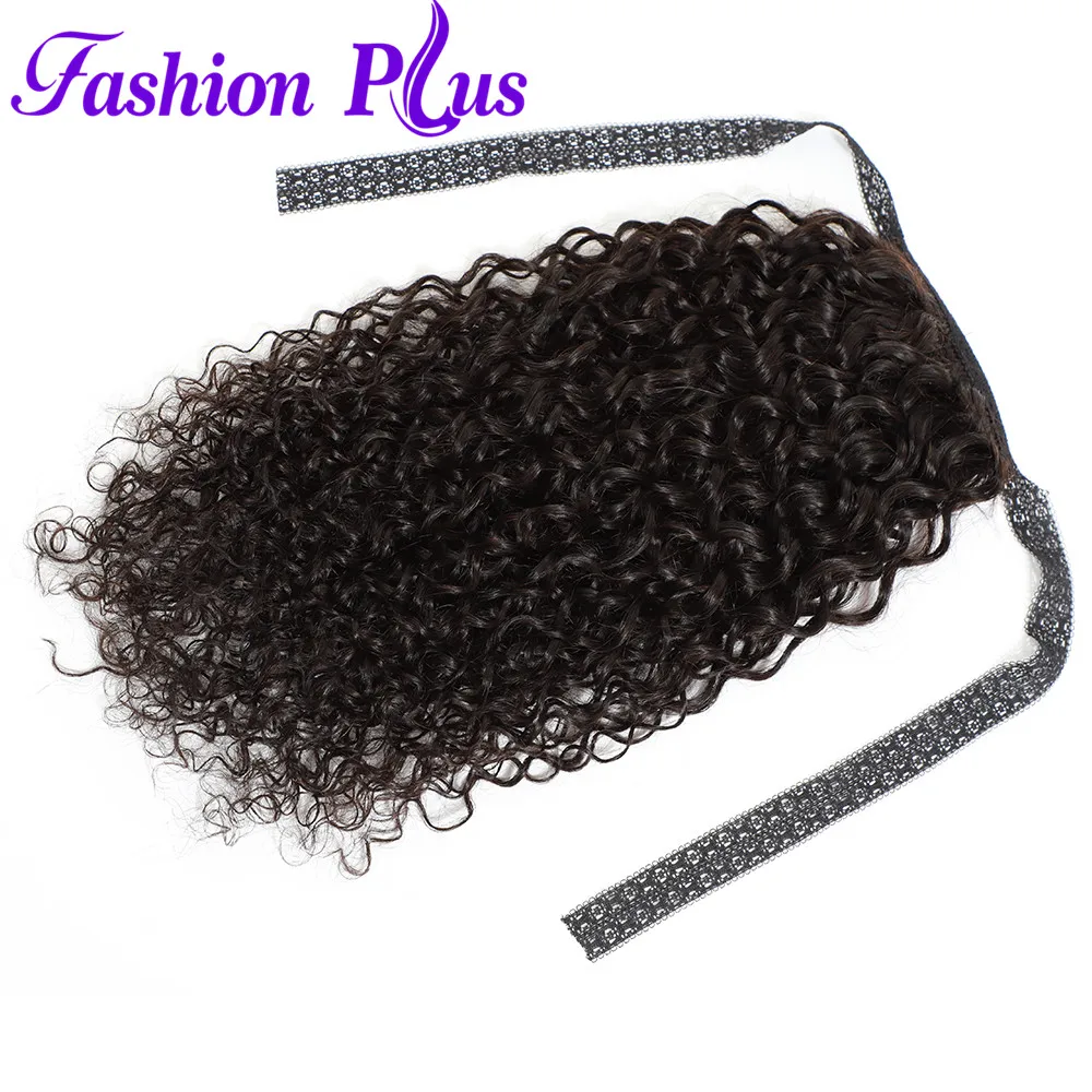 Cena Moda Plus kucyk brazylijskie kręcone włosy sznurkiem kucyk doczepy z ludzkich włosów Remy przywieszka do włosów wokół klipu w koński ogon