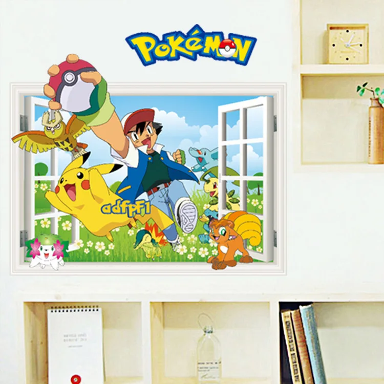 ZGQQQ Gioco Popolare Pikachu Pokemon Go Wall Stickers per Bambini Camera da Letto Camera da Letto Cartoon Decalcomanie da Muro per Finestre PVC Poster Fai da Te 