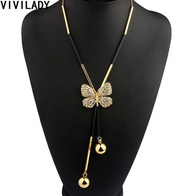 VIVILADY Elegant Butterfly Long Beaded Chain Tassel Necklace Women Rhinestone Of VIVILADY Elegant Butterfly Long Beaded Chain Tassel Necklace Women Rhinestone Of