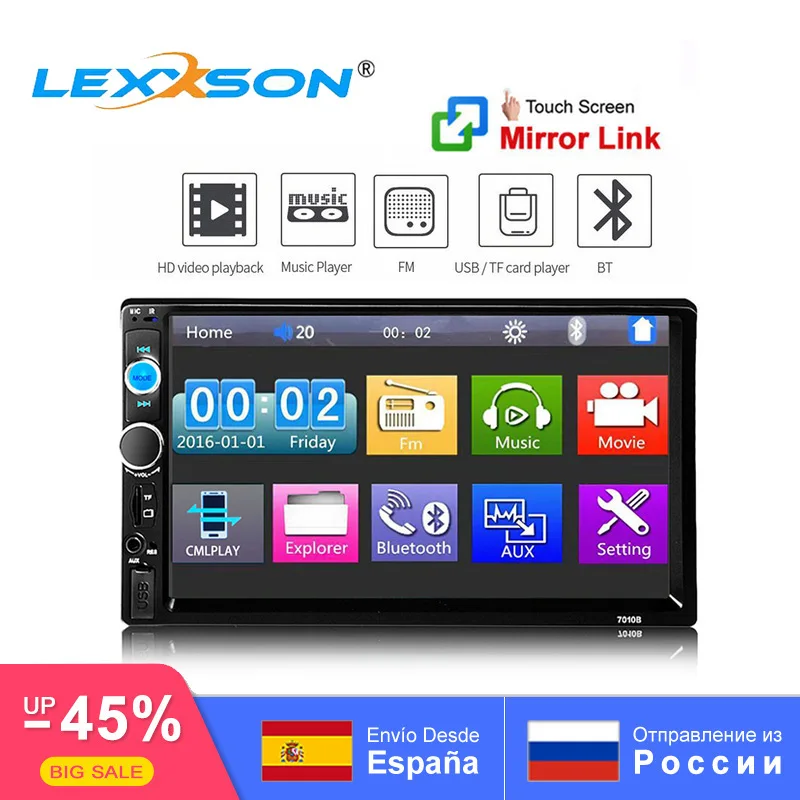 

7010B Car radio Bluetooth Audio 7 inch Touch Screen 2din Stereo Car MP3 MP5 Player USB/FM/AUX/SD NEW Mirror Link no CD/DVD & GPS