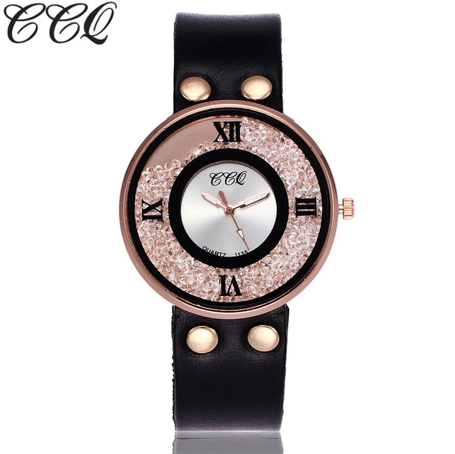 

CCQ Brand Women Rhinestone Antique Watch Genuine Leather Quartz Watches Ladies Wristwatches Gift Clock Relogio Feminino