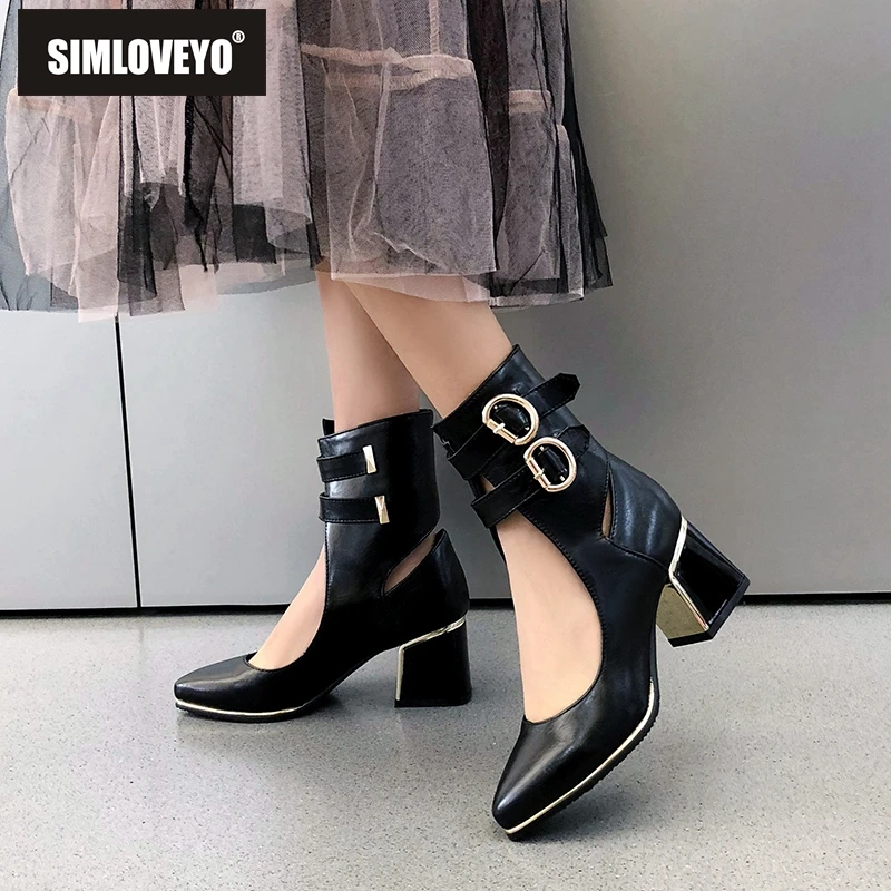 

SIMLOVEYO Shoes woman High heel Ladies pointed toe shoes Buckle Solid PU Black White Wine Spring summer shoes Big size 31-48 Hot