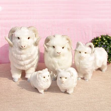 Проводится моделирование белая козья пластиковые модели и меха овцы игрушки-поделки, дома декорация Рождественский подарок w5750