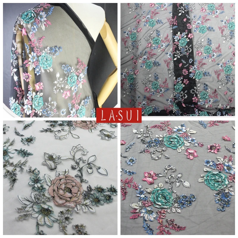 

LASUI 2017 multicolor laser embroidery mesh lace fabric Comfortable Special fabric evening dress DIY with cloth X0219