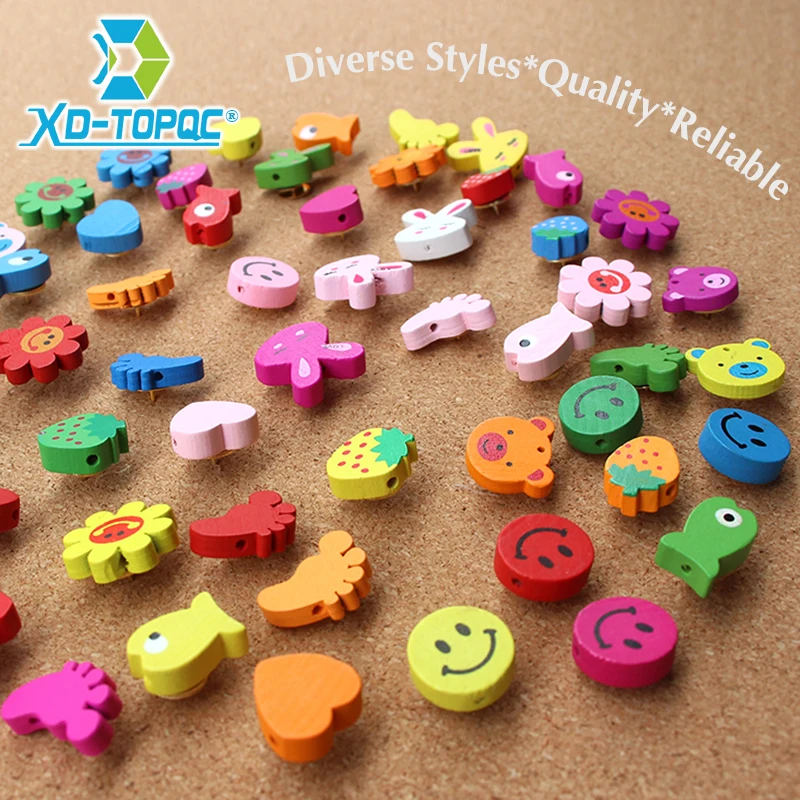 Push Pins 10/25/50pcs Cartoon Thumbtacks Push Pins Random Colored Map Photos Wooden Pin Board Cork Board For Office School Supplies