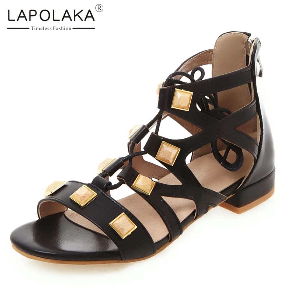 

Lapolaka 2019 New Gladiator Rivets Sandals Women Summer Woman Shoes Lace Up Casual Women Shoes Woman Plus Size 33-46
