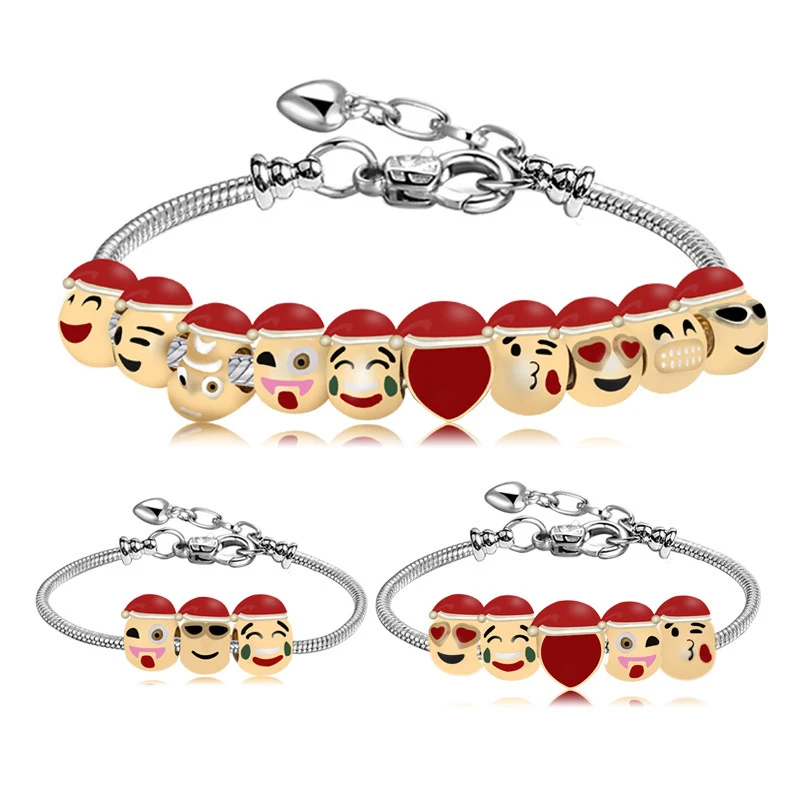 Newest Christmas Emoji Bracelet 3 Beads 5 Beads 10 Beads Silver Color