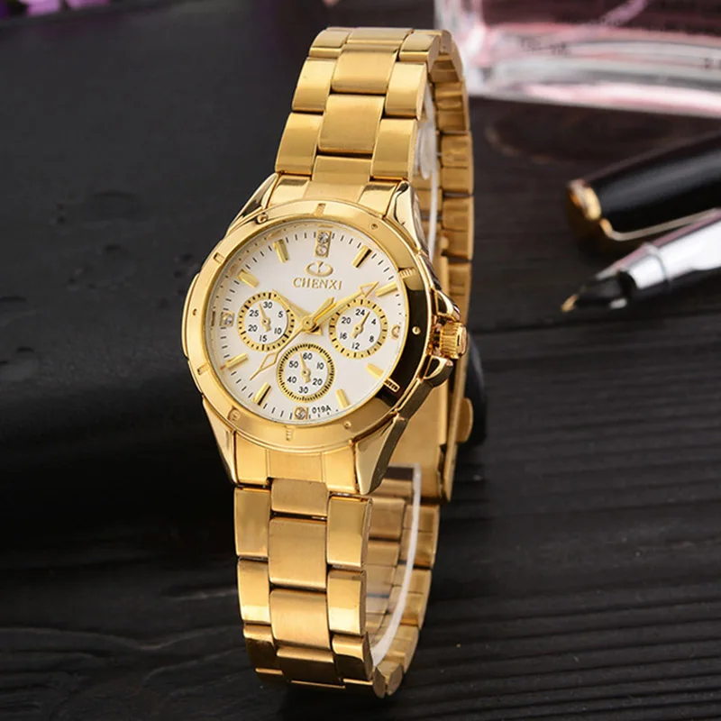 Роскошный бренд CHENXI женские золотые часы бизнес нержавеющая сталь 30 метров водонепроницаемые женские часы золотые женские повседневные часы - Цвет: Белый