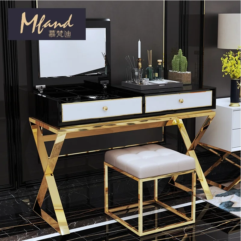 75 см Высокий Комод мебель для спальни/чистые линии сталь х рама с золотой отделкой/45 см высокий металлический стул в комплекте
