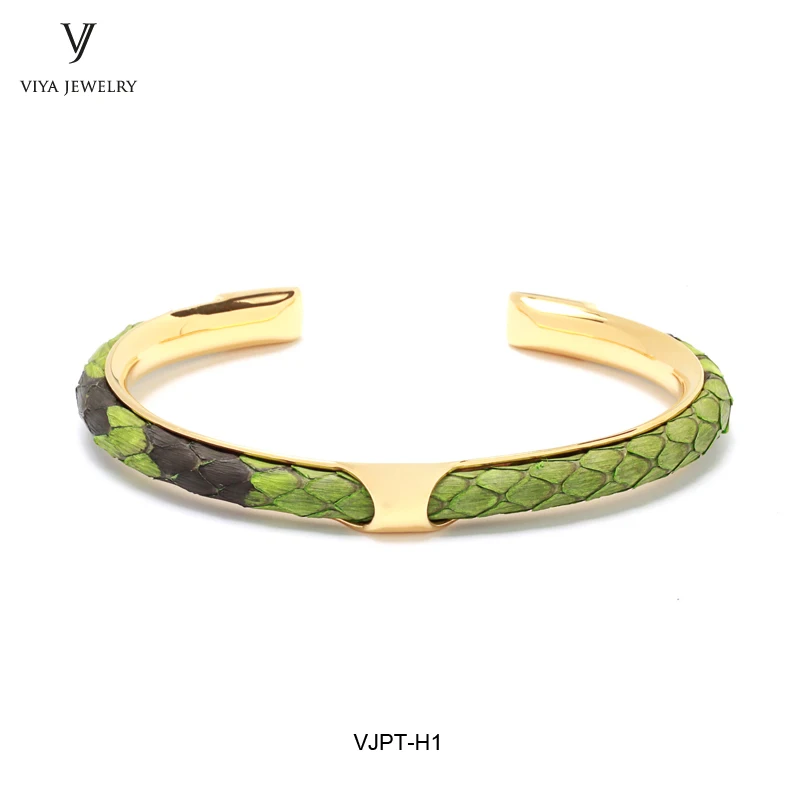 gold green Модные белые женские браслеты из кожи питона Роскошные модные женские кожаные ювелирные изделия на заказ браслет из шнуров питона лучший подарок для пары - Окраска металла: gold green