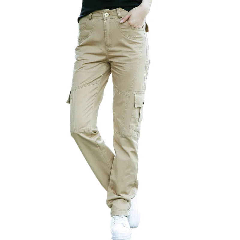 Summer Causal Military Trousers Ladies Multi pocket Loose Work Out Straight Cotton Long Pants 