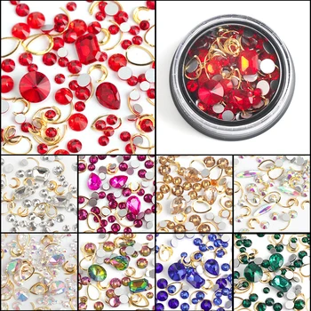 

Born Queen Nail Art Decoration Flatbase Glass Rhinestones Champagne Rose Red Crystals Gold Studs Rivets DIY Manicure Jewelry