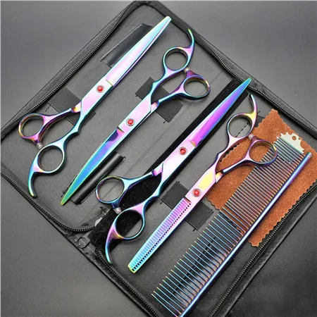 Hot Sale Pet Hair Cut Colorful Scissors Clippers Flat Tooth Cut Pets Beauty Tools Set Kit Dogs Grooming Hair Cutting Scissor Set