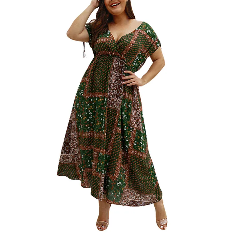 Women Summer Vintage vestidos Dress Sexy Women Flower Beach Party Short Sleeve V-Neck Floral Print Mini dress#4M21 (12)