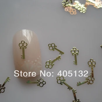 

Approx. 1000pcs/bag Metal Gold Key Slices Non-adhesive Metal Pieces Nail Art Decoration MS-241-2