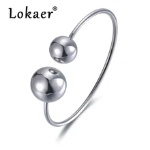 Lokaer, модный двойной большой шар, нержавеющая сталь, Браслет-манжета, ювелирные изделия для женщин, серебряный цвет, браслет, браслет, подарок на день Святого Валентина, B19009