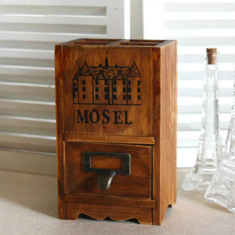 

Wood Home Office Storage Box Wooden Box Pen Container 2 Layer ElimElim