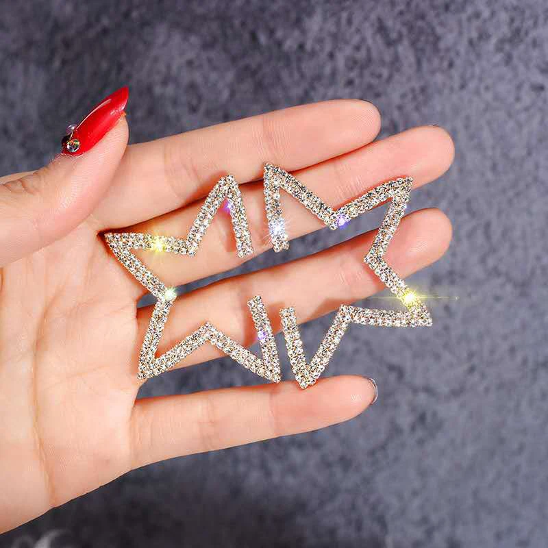 

Hyperbole Crystal Star Women Dangle Earrings Personality Pentagonal Star Earrings Rhinestone Earings For Women Drops Earrings