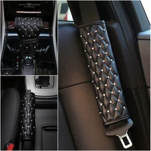 Auto di cristallo di Diamante Cintura di Sicurezza Della Copertura DELL’UNITÀ di elaborazione di Spalla di Cuoio Pad Freno A Mano Cambio Coperture Universale Fit Auto Accessori Interni