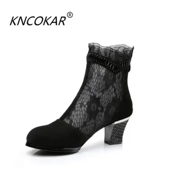 

Ms net shoe leather cowhide hollow out short boots boots woman boots the spring and autumn period and the single shoe heels netw
