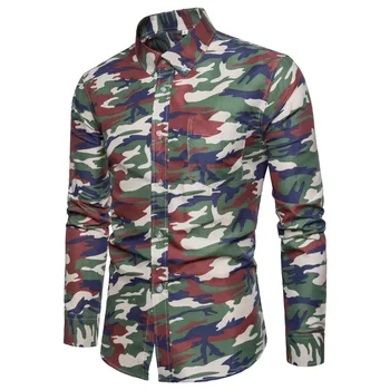 

2019 Autumn clothing Men casual camouflage shirt men Long Sleeve Army Green Mens Dress Shirts Military Camo Clothes