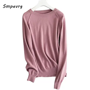 

Smpevrg high quality cashmere sweater women sweaters and pullover long sleeve O-neck soft warm female pullover women knitted top